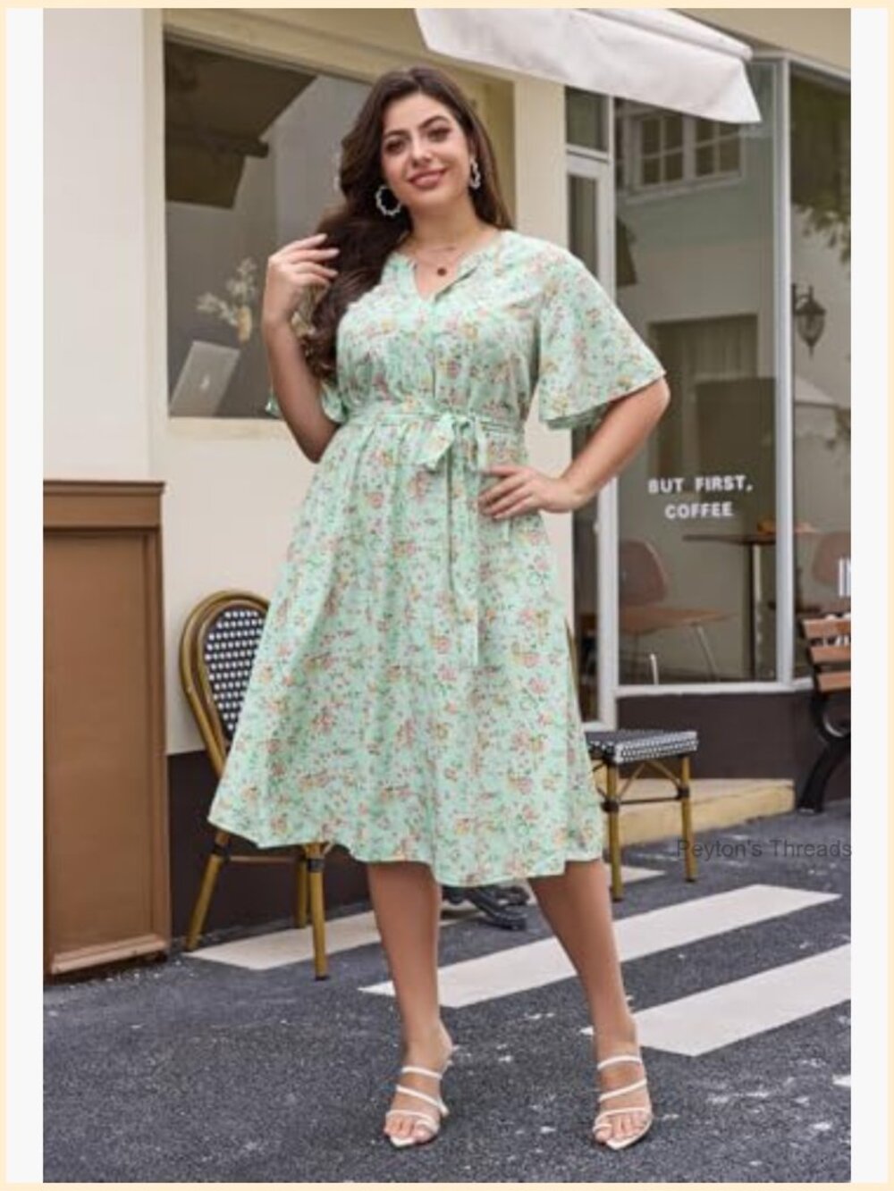 Plus Size Floral V-Neck A-Line Dress with Pockets - Picture 2 of 7